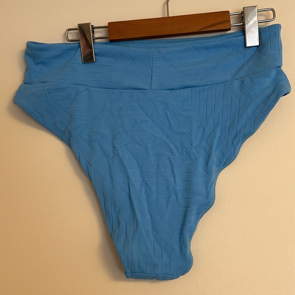 Baby Blue Ribbed Cheeky High Cut Bikini Bottoms Aerie - Picture 3 of 3